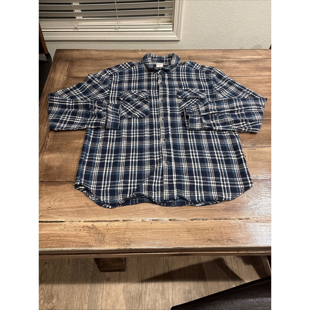 Birdwell Beach Britches Heavy Flannel Shirt Men's XL Plaid Button Up  Blue